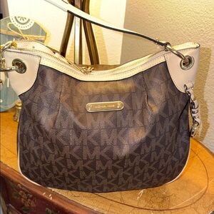 Michael Kors Tan and Cream Hobo Bag